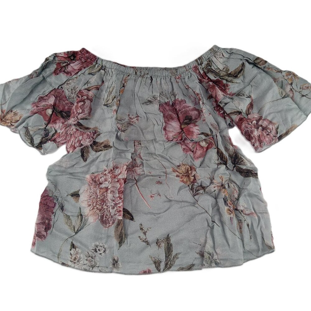 Chaser Off The Shoulder Heirloom Gauze Blouse Women's Size XS Blue Floral Print
